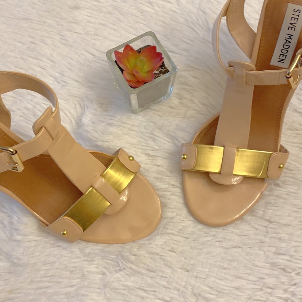 Steve Madden | Reya T-Strap Gold Nude heel women size 8 - Picture 5 of 9